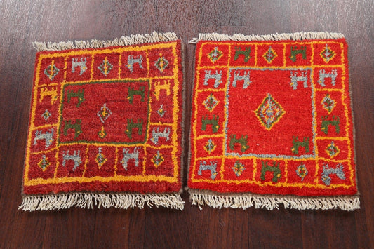 Set of 2 Tribal Gabbeh Persian Area Rugs 1x1 Square