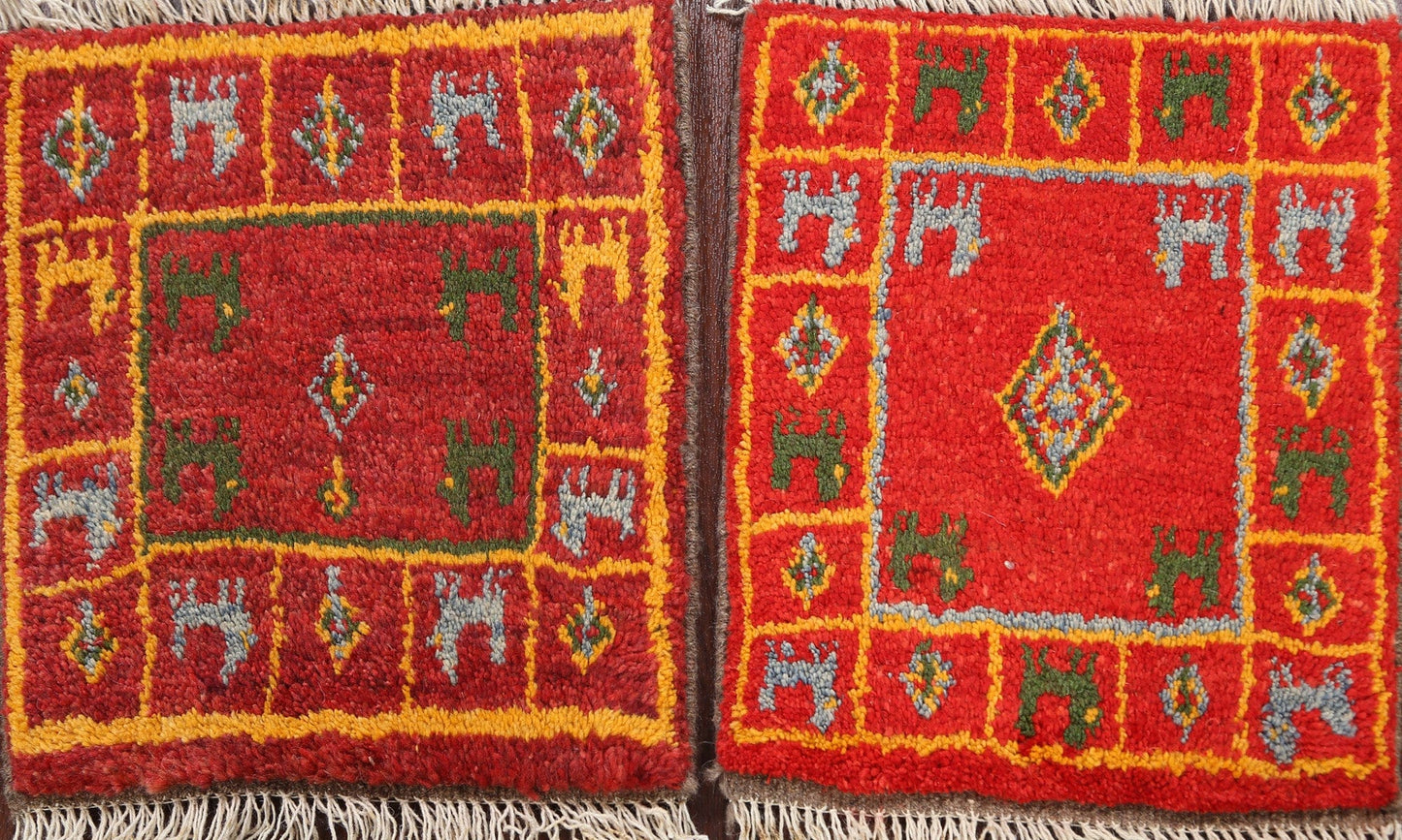 Set of 2 Tribal Gabbeh Persian Area Rugs 1x1 Square