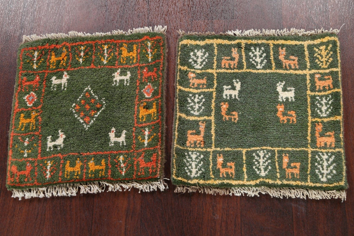 Set of 2 Tribal Gabbeh Persian Area Rugs 1x1 Square