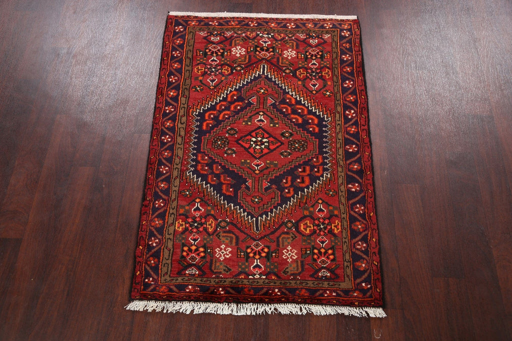 Red Geometric Hamedan Persian Wool Rug 3x5