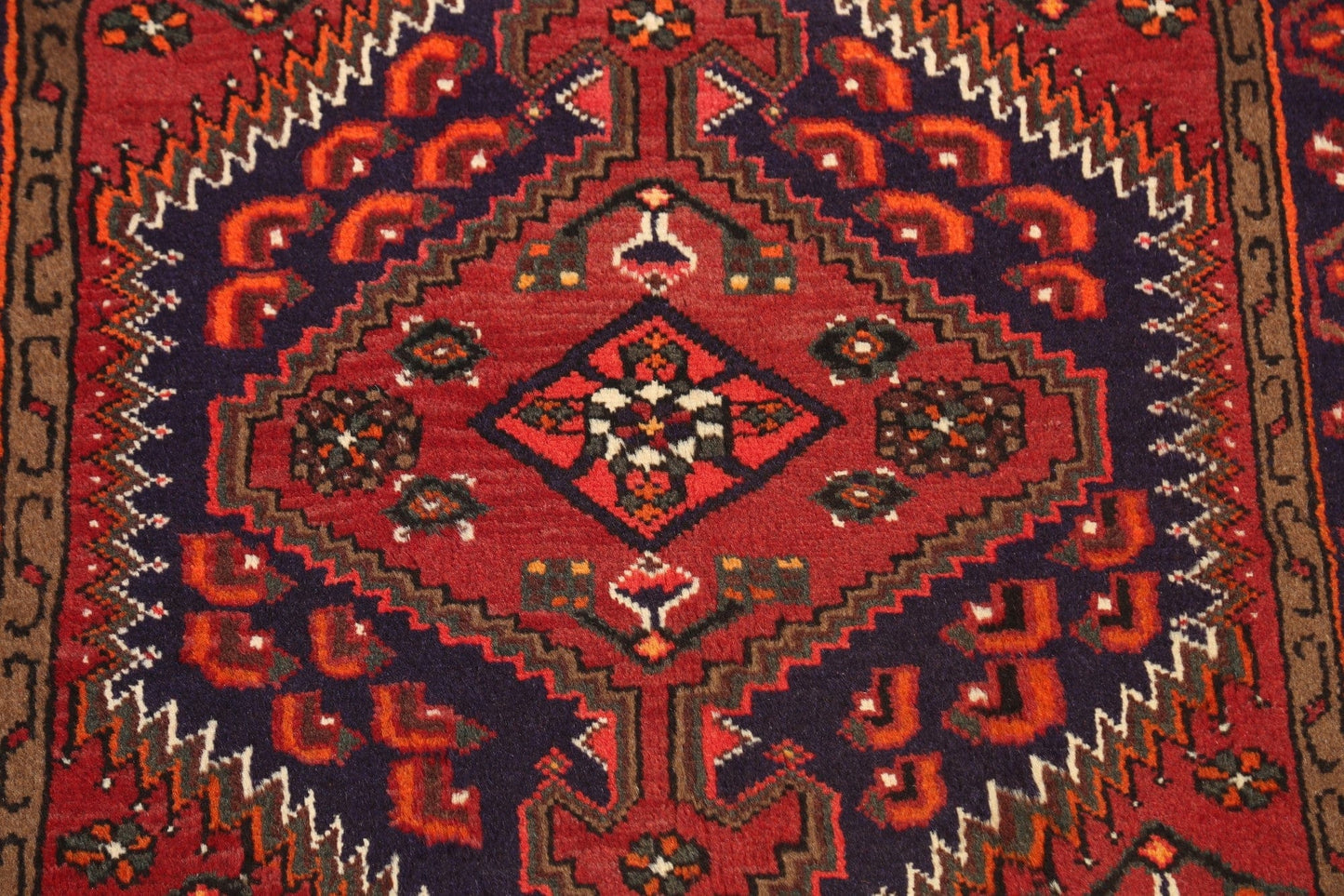 Red Geometric Hamedan Persian Wool Rug 3x5