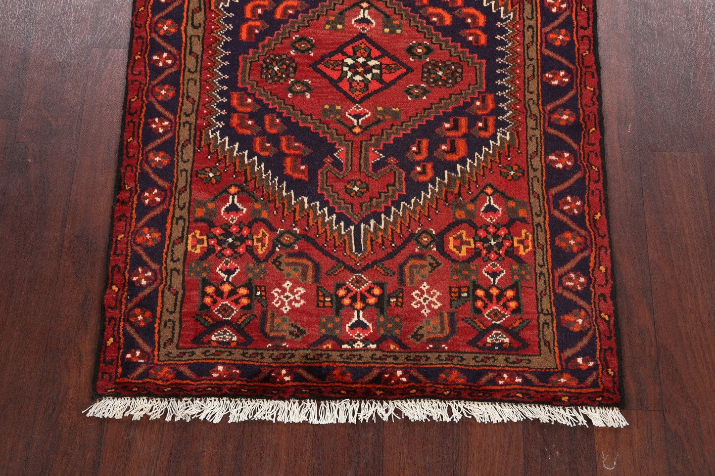 Red Geometric Hamedan Persian Wool Rug 3x5