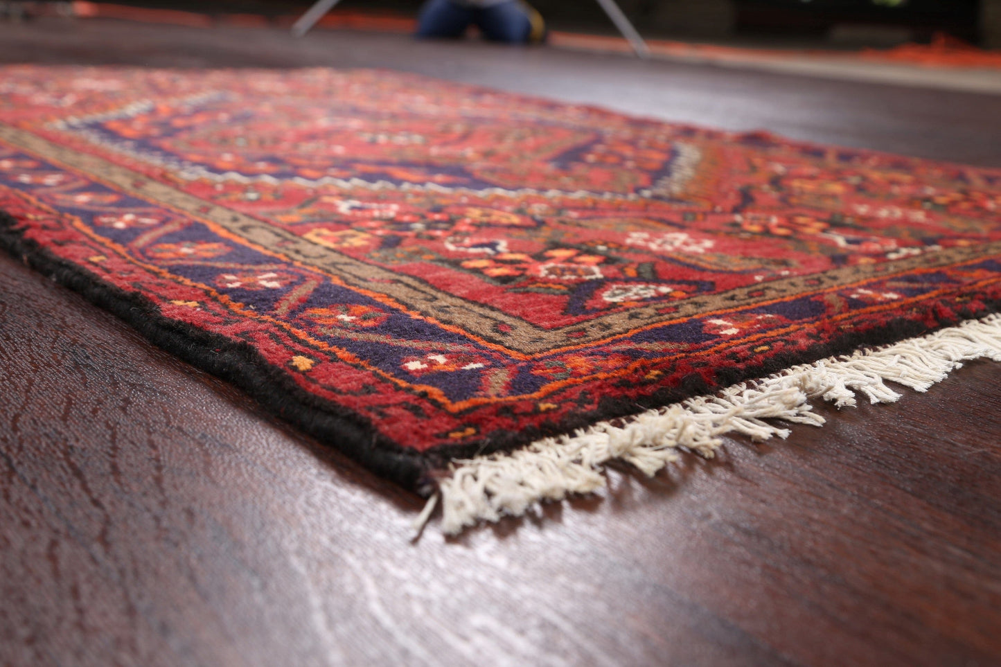 Red Geometric Hamedan Persian Wool Rug 3x5