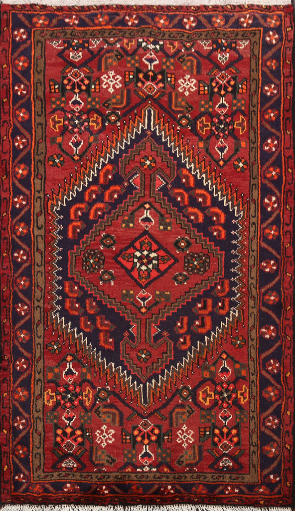 Red Geometric Hamedan Persian Wool Rug 3x5