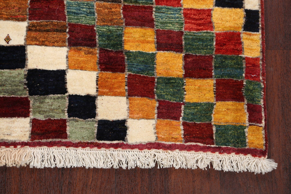 Checkered Gabbeh Persian Area Rug 4x5