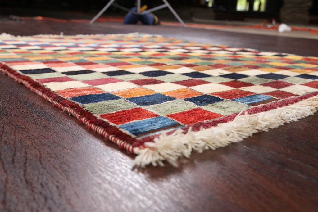 Checkered Gabbeh Persian Area Rug 4x5