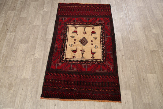 Animal Pictorial Balouch Afghan Oriental Area Rug 4x6