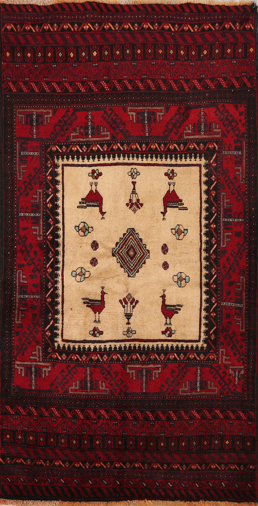 Animal Pictorial Balouch Afghan Oriental Area Rug 4x6