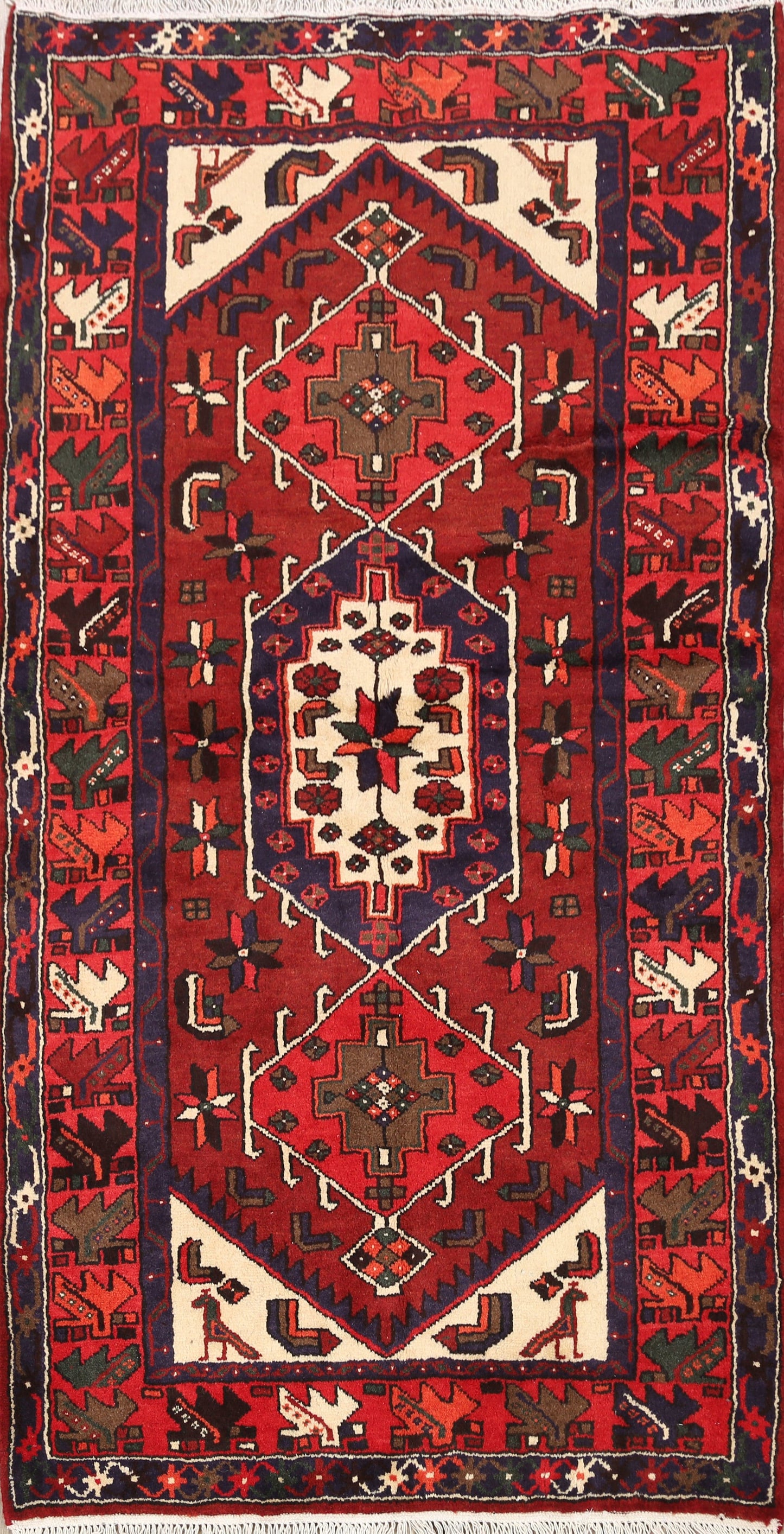 Geometric Hamedan Persian Area Rug 4x5