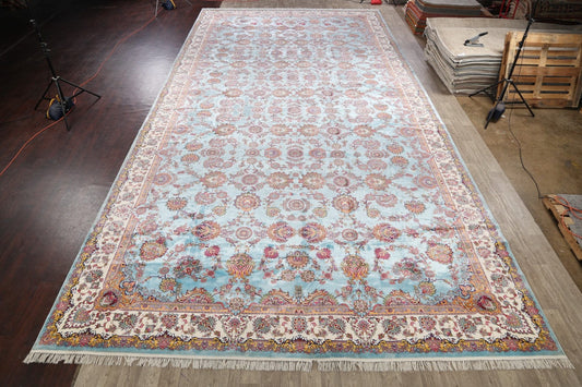 All-Over Floral Silk Large Tabriz Persian Area Rug 13x27