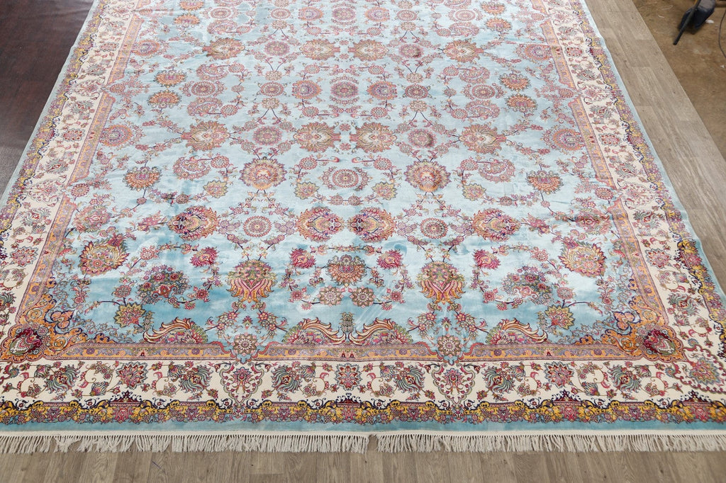 All-Over Floral Silk Large Tabriz Persian Area Rug 13x27