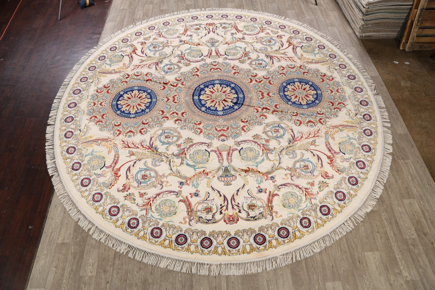 Round Floral Silk Tabriz Persian Area Rug 13x13