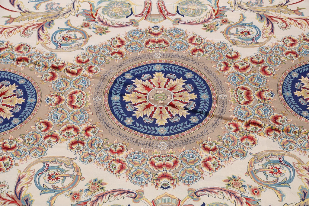 Round Floral Silk Tabriz Persian Area Rug 13x13