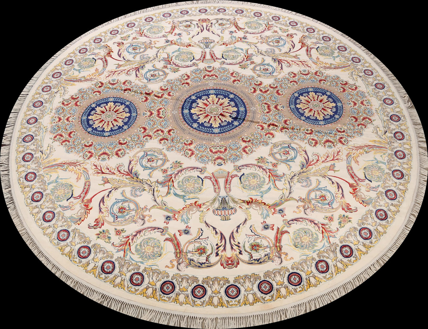 Round Floral Silk Tabriz Persian Area Rug 13x13