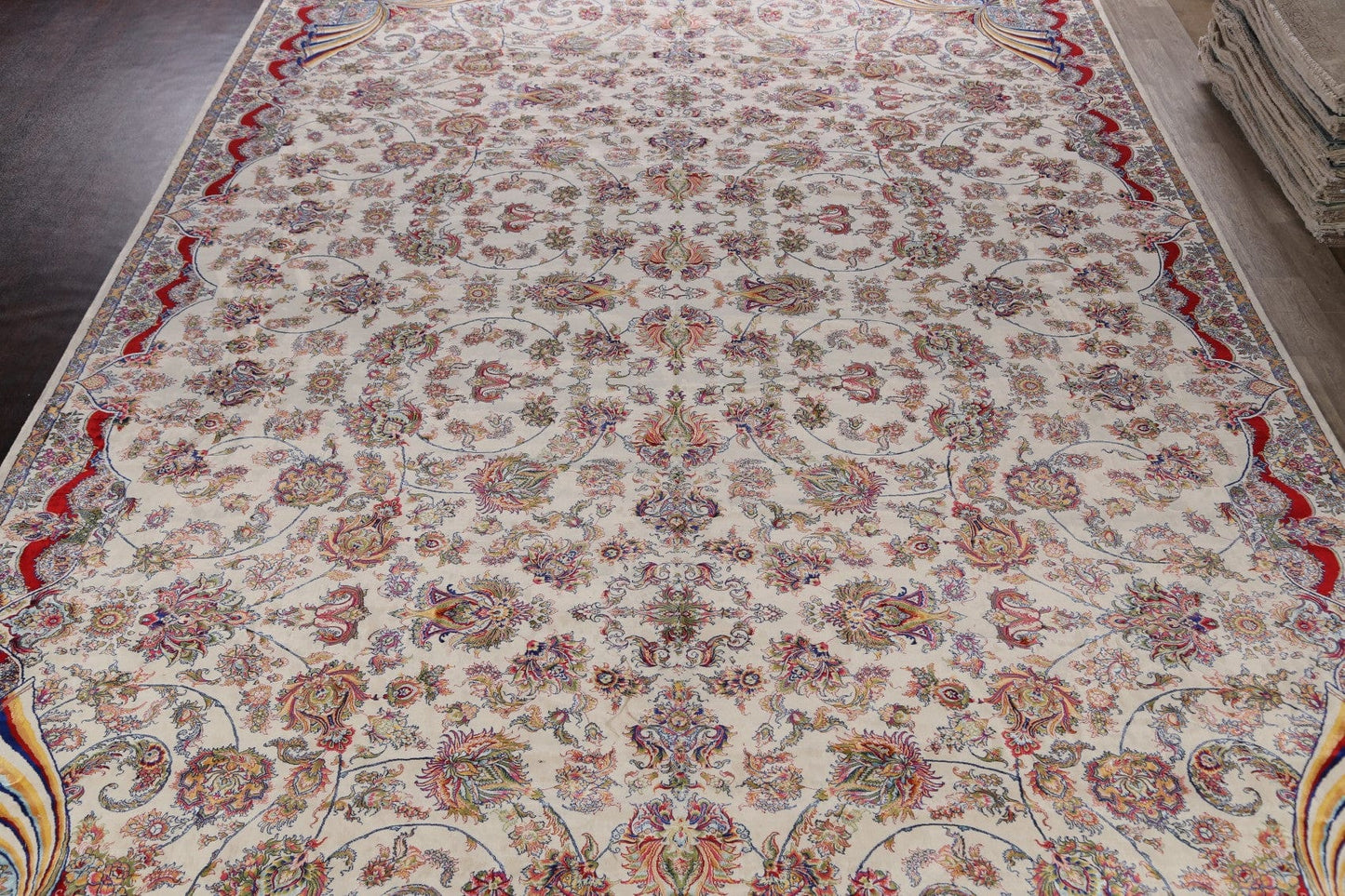 Large Floral Silk Tabriz Persian Area Rug 13x20