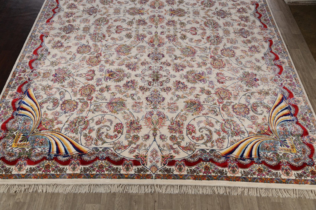 Large Floral Silk Tabriz Persian Area Rug 13x20