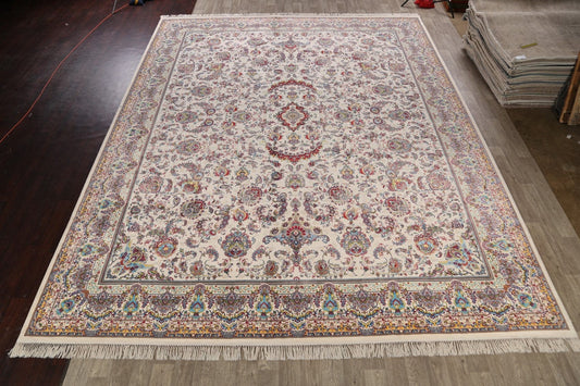 Large Floral Silk Tabriz Persian Area Rug 13x16