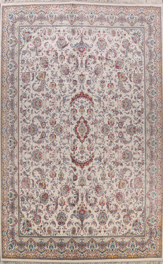 Large Floral Silk Tabriz Persian Area Rug 13x16