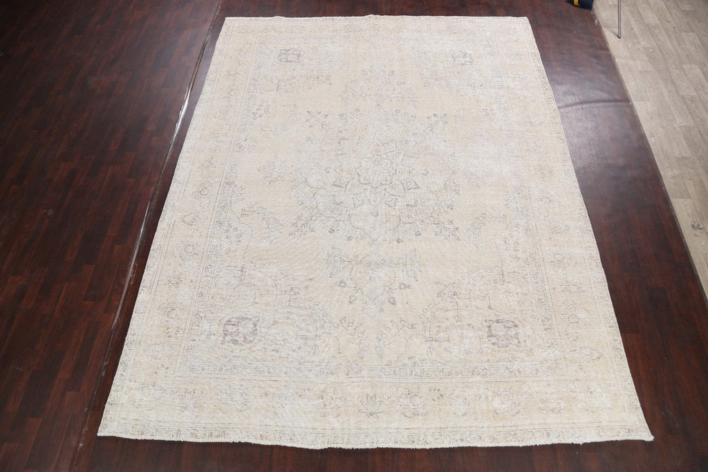 Muted Floral Vintage Distressed Oriental Area Rug 10x12