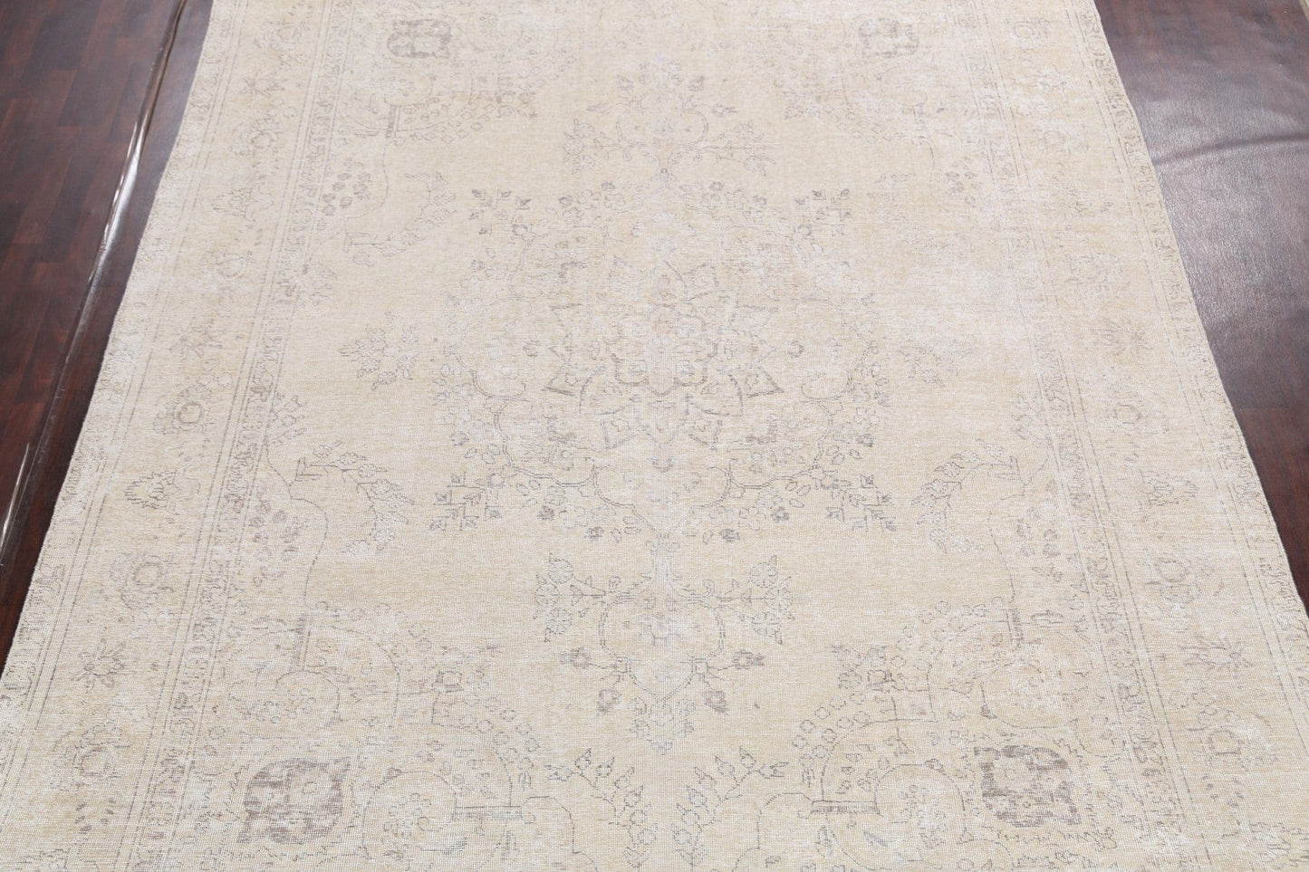 Muted Floral Vintage Distressed Oriental Area Rug 10x12