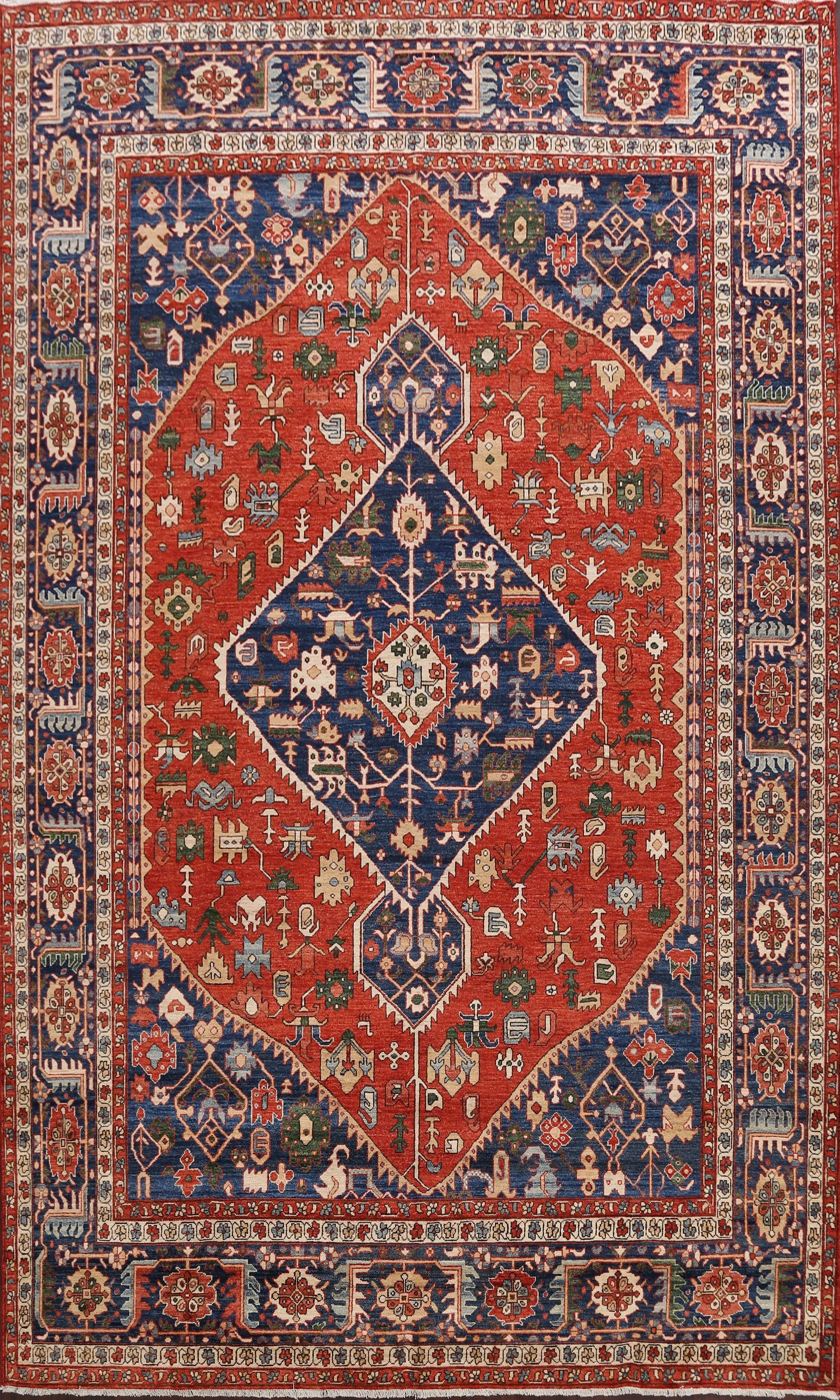 Geometric Heriz Serapi Vegetable Dye Oriental Area Rug 9x11