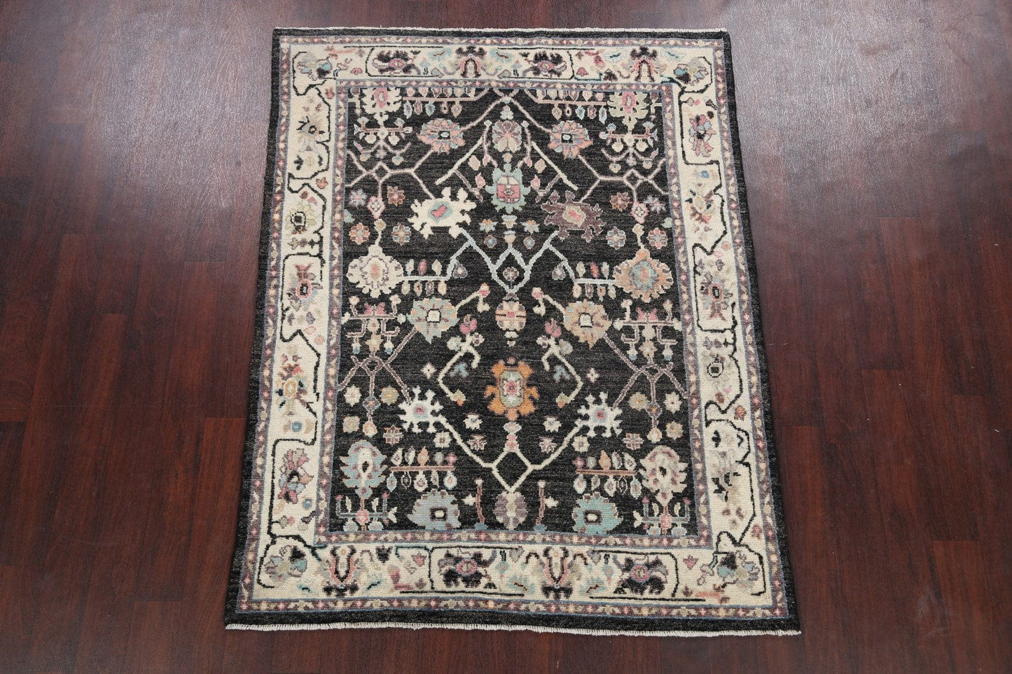 Black Floral Oushak Oriental Area Rug 5x6