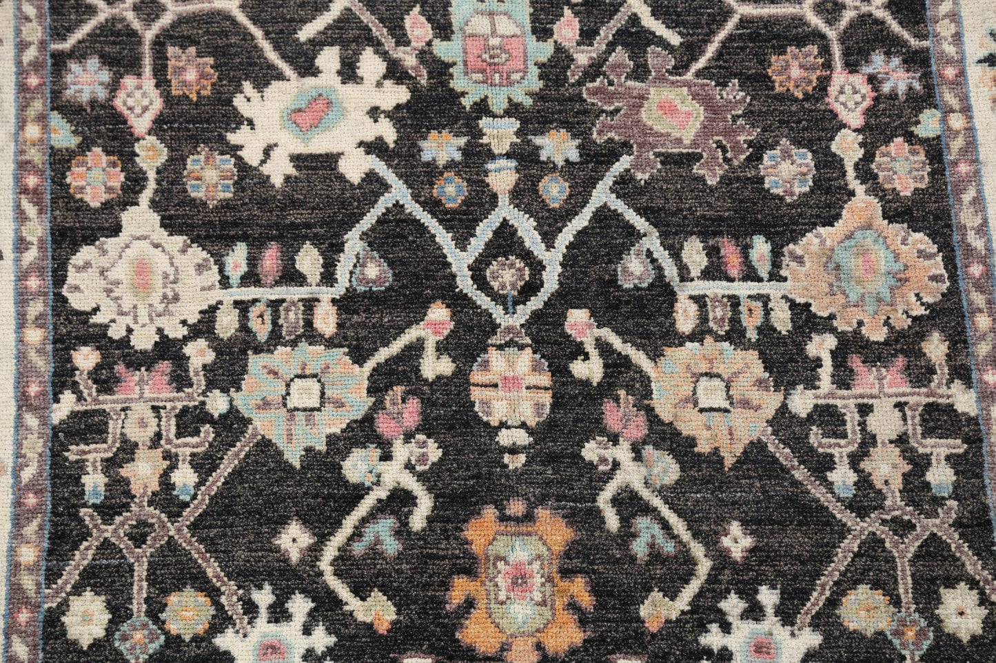 Black Floral Oushak Oriental Area Rug 5x6