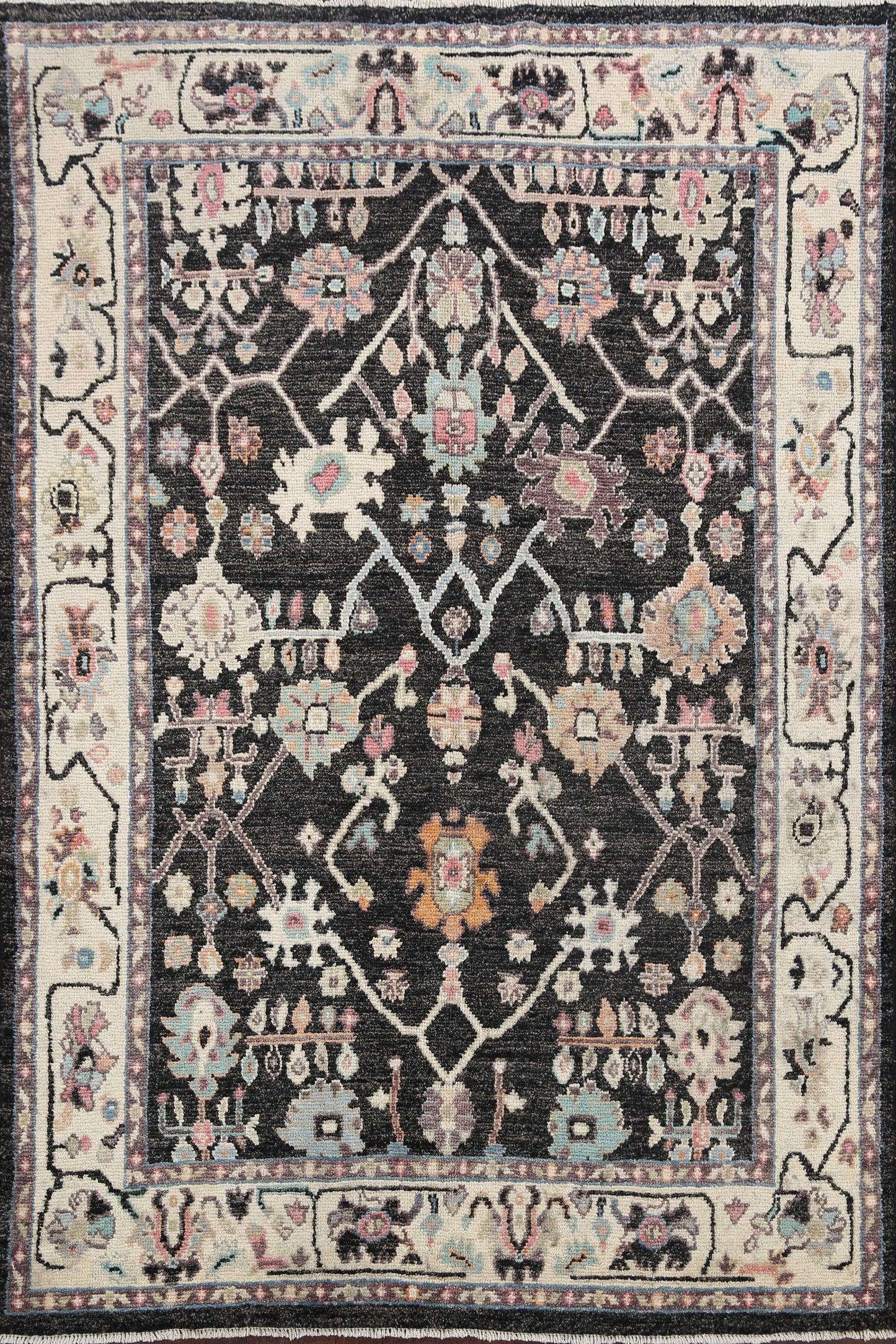 Black Floral Oushak Oriental Area Rug 5x6