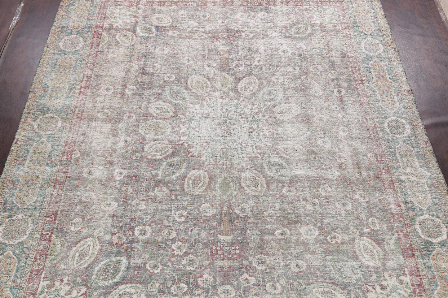 Muted Distressed Tabriz Persian Area Rug 10x12