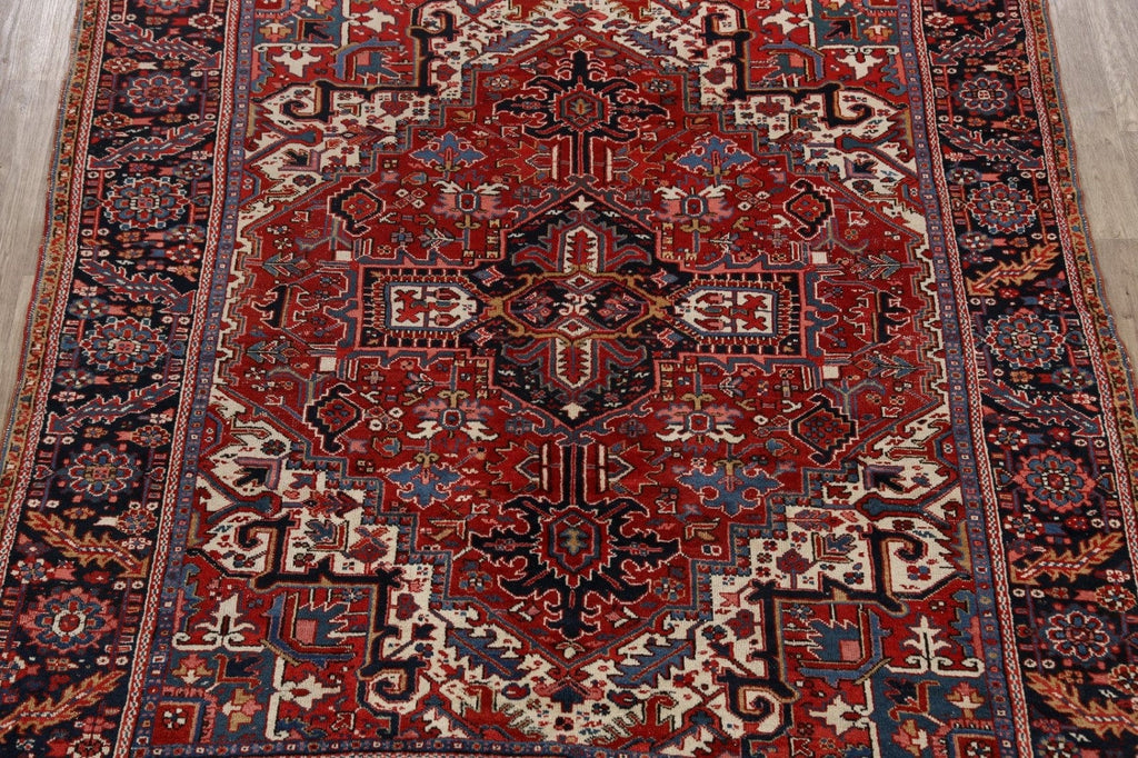 Antique Geometric Heriz Vegetable Dye Persian Area Rug 8x9