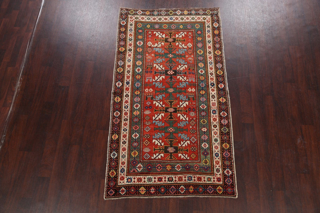 Pre-1900 Antique Vegetable Dye Kazak Oriental Area Rug 4x7