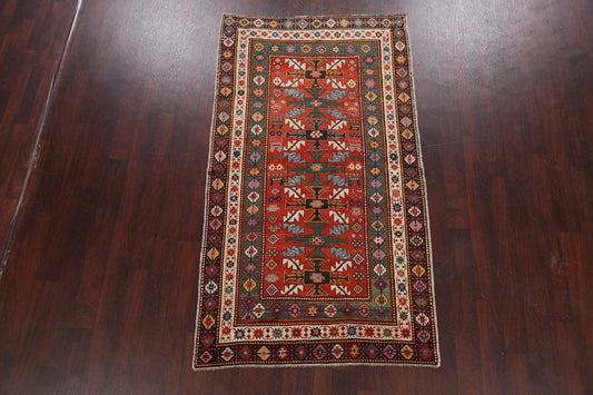 Pre-1900 Antique Vegetable Dye Kazak Oriental Area Rug 4x7