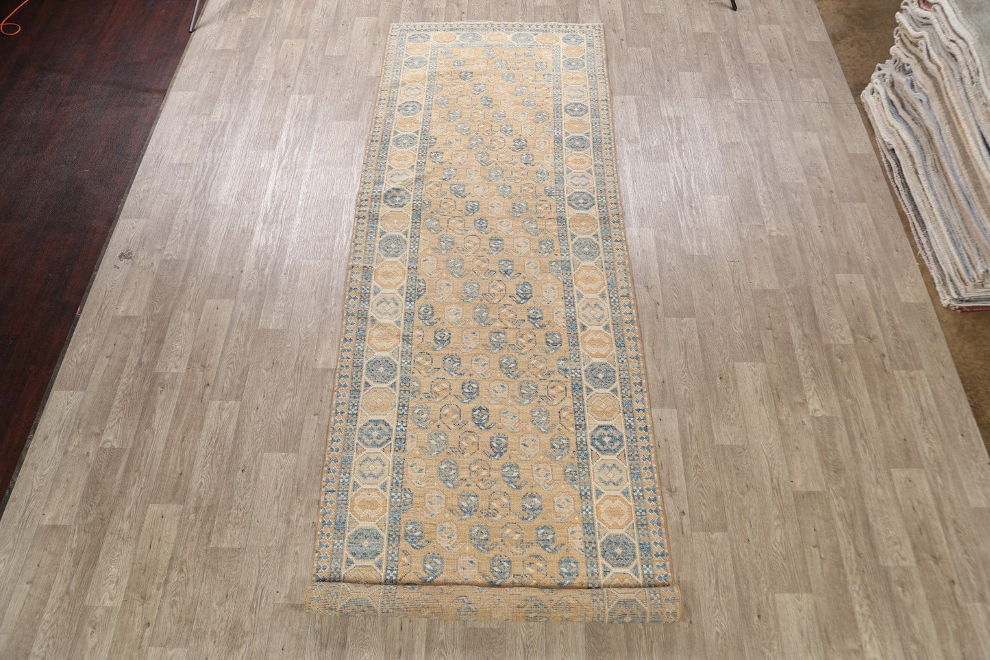 Vegetable Dye Paisley Oushak Turkish Oriental Runner Rug 4x15