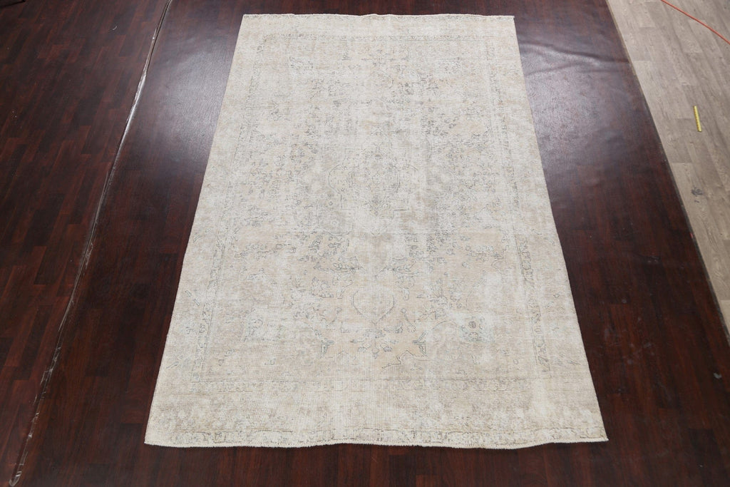 Distressed Floral Tabriz Persian Area Rug 7x11