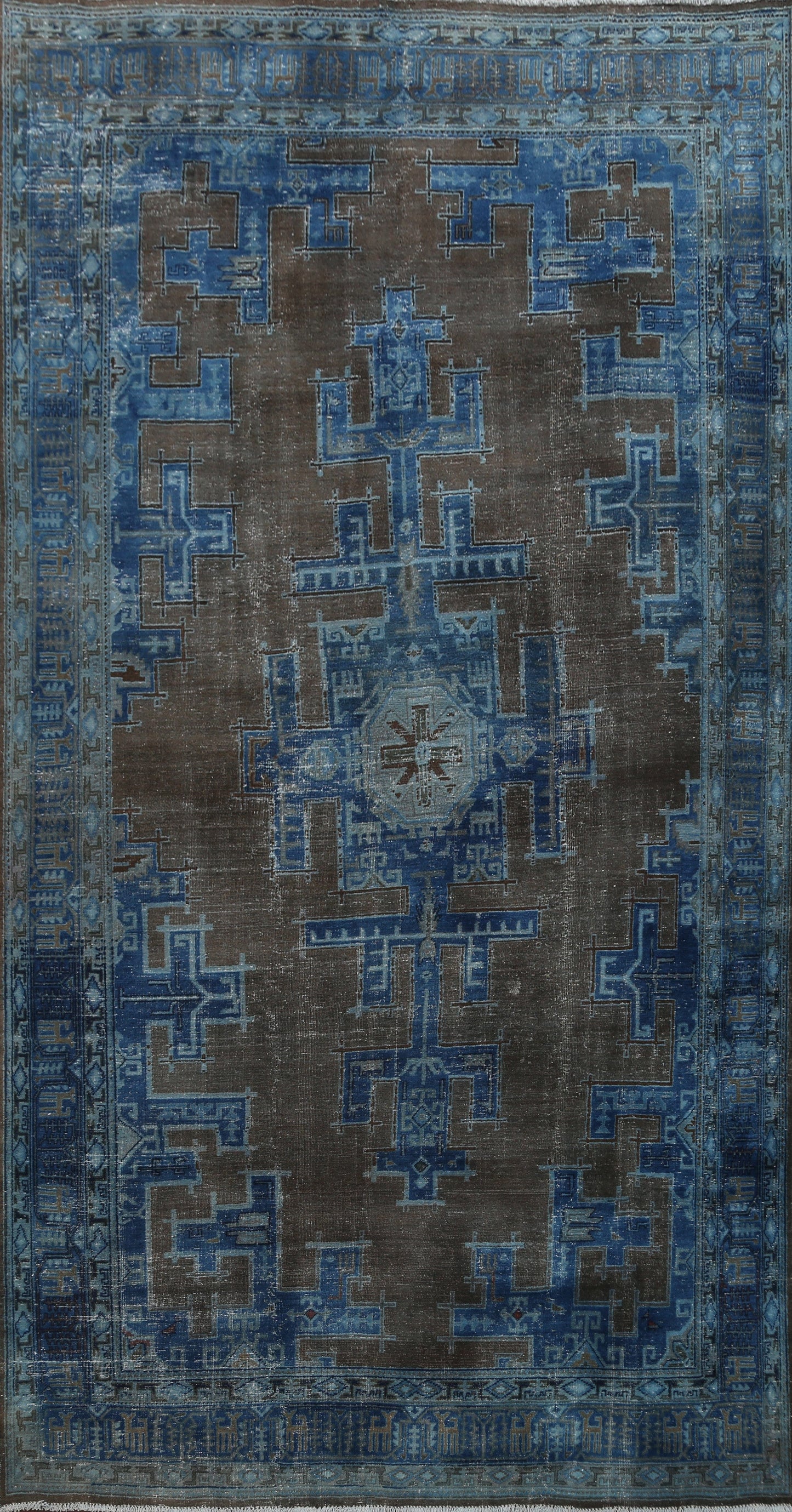 Over-dye Geometric Tabriz Persian Area Rug 7x10