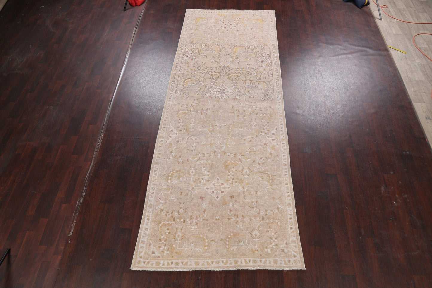 Muted Distressed Tabriz Persian Runner Rug 5x13