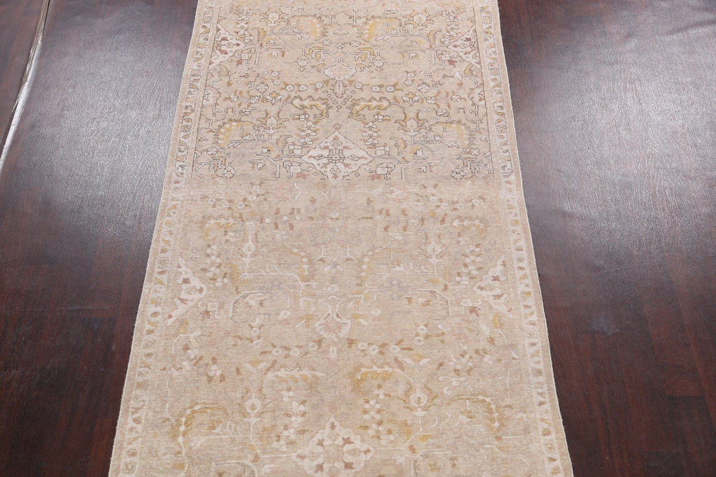 Muted Distressed Tabriz Persian Runner Rug 5x13