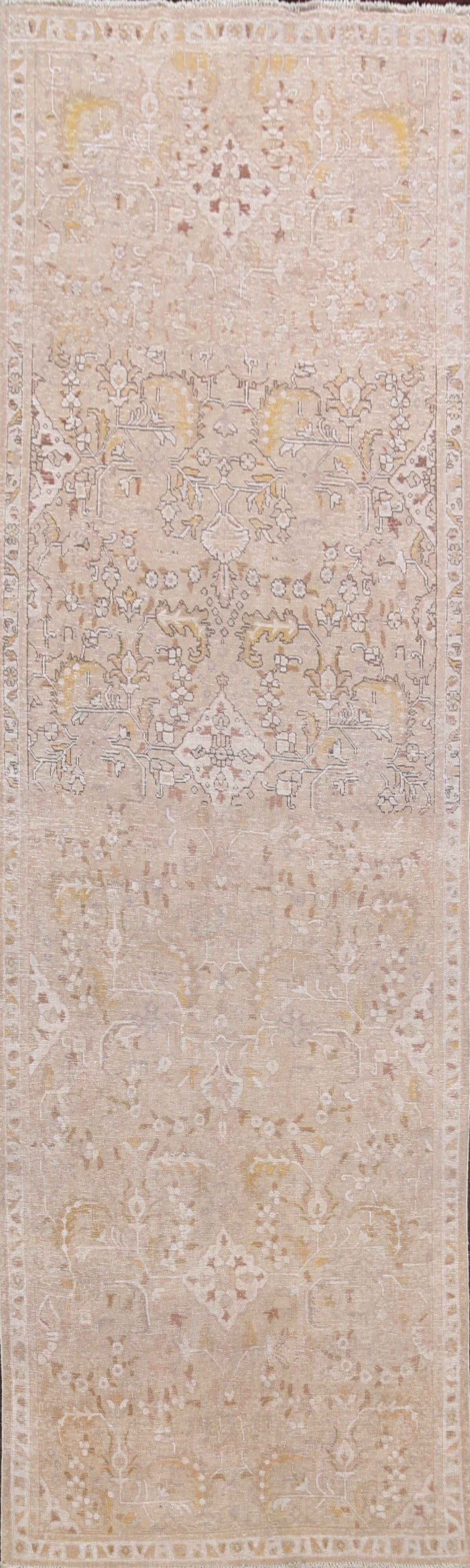 Muted Distressed Tabriz Persian Runner Rug 5x13