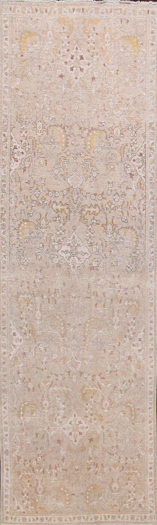 Muted Distressed Tabriz Persian Runner Rug 5x13