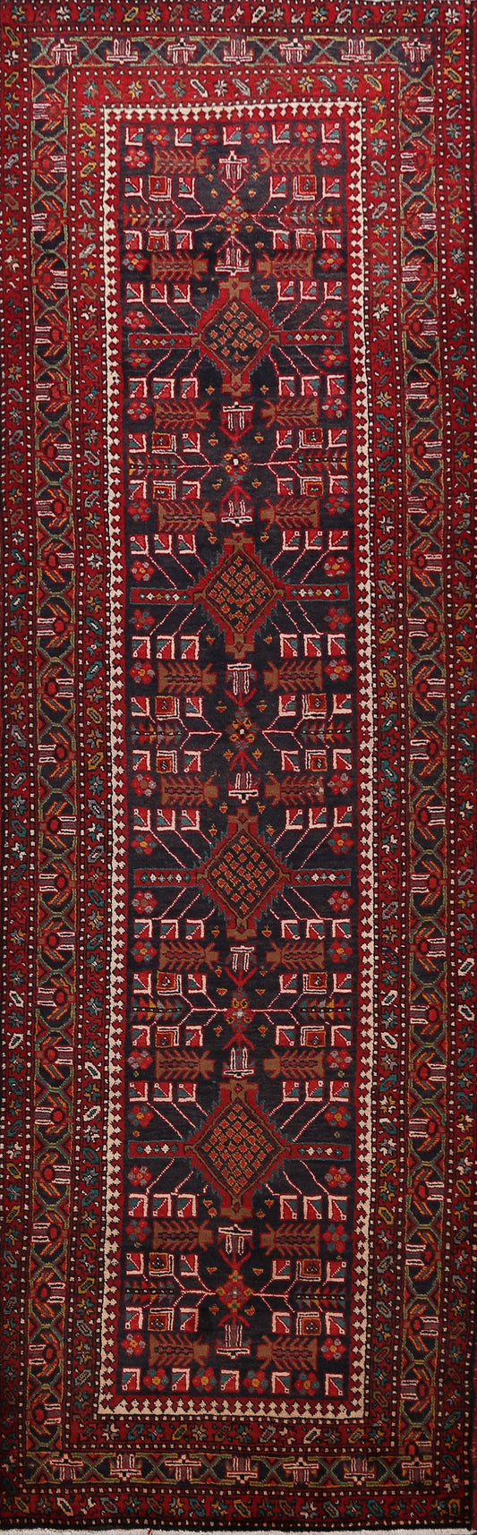 Tribal Geometric Heriz Persian Runner Rug 4x11