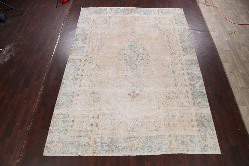 Muted Distressed Kerman Persian Area Rug 9x13