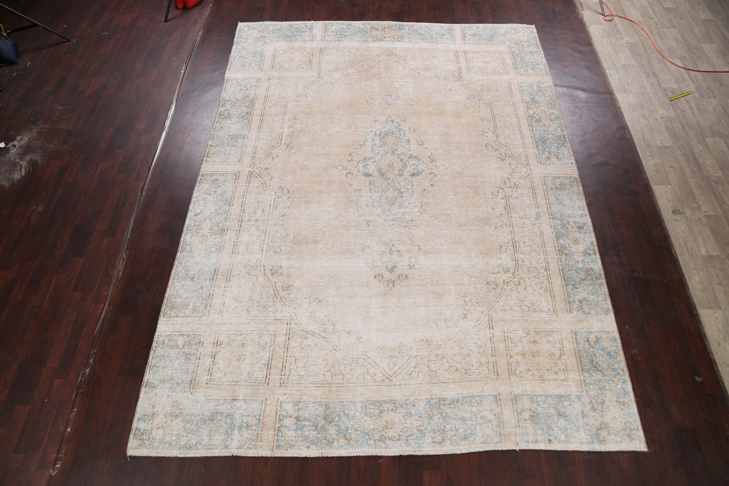 Muted Distressed Kerman Persian Area Rug 9x13