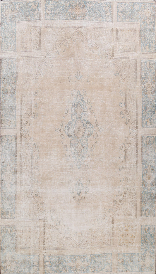 Muted Distressed Kerman Persian Area Rug 9x13