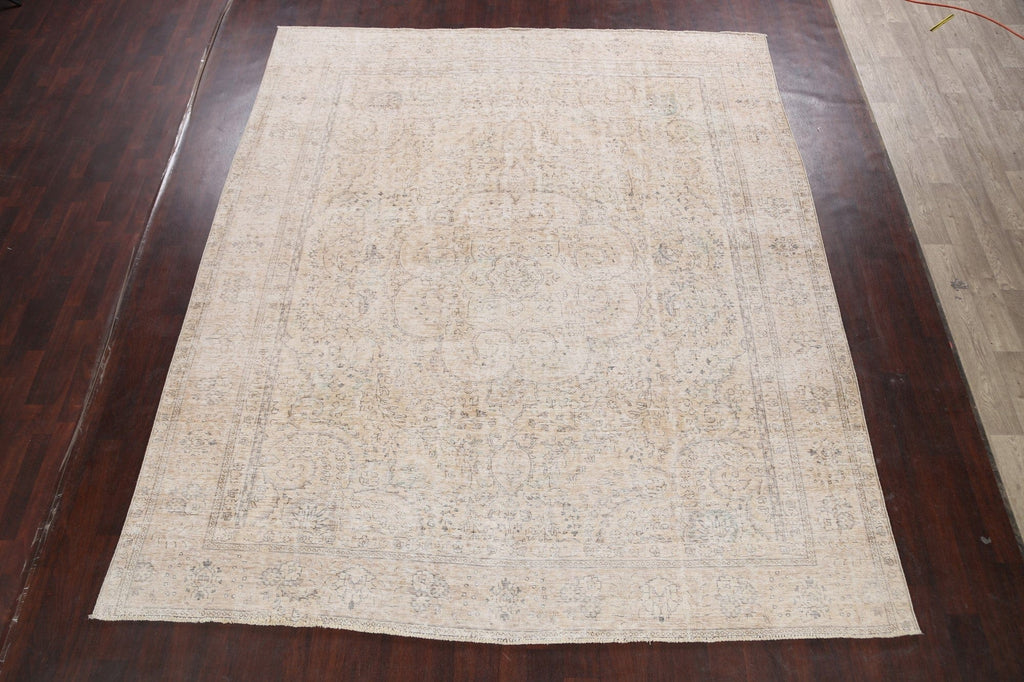 Muted Distressed Floral Tabriz Persian Area Rug 10x11