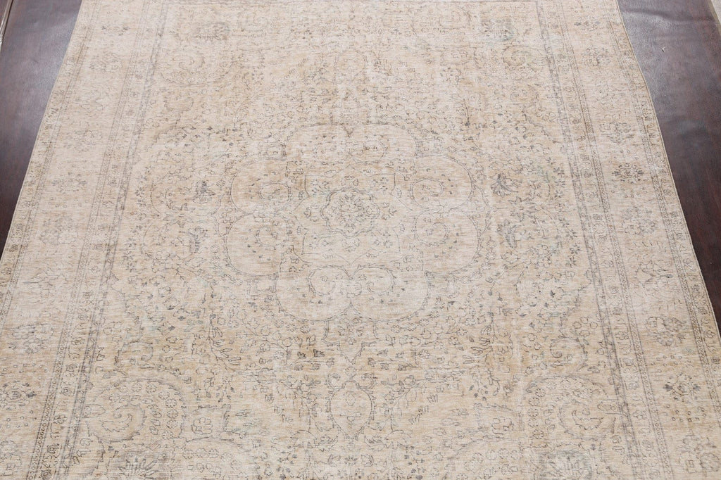 Muted Distressed Floral Tabriz Persian Area Rug 10x11