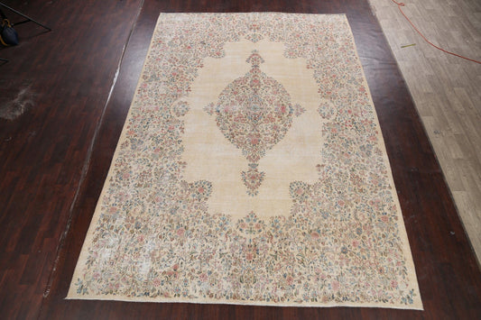 Floral Beige Kerman Persian Area Rug 9x14