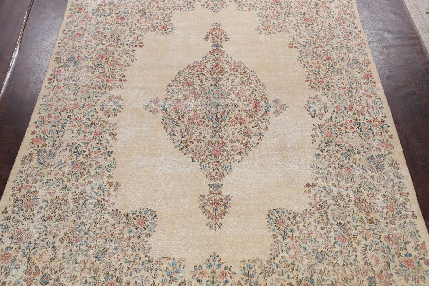 Floral Beige Kerman Persian Area Rug 9x14