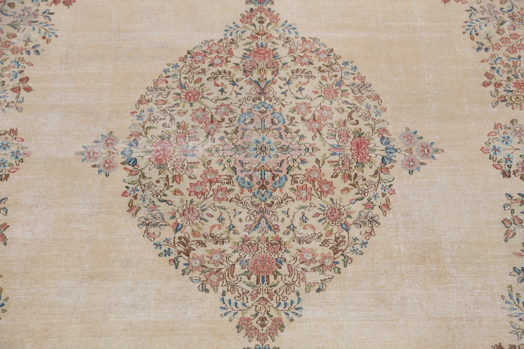 Floral Beige Kerman Persian Area Rug 9x14