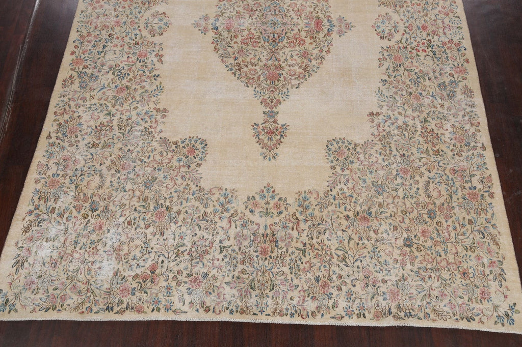 Floral Beige Kerman Persian Area Rug 9x14