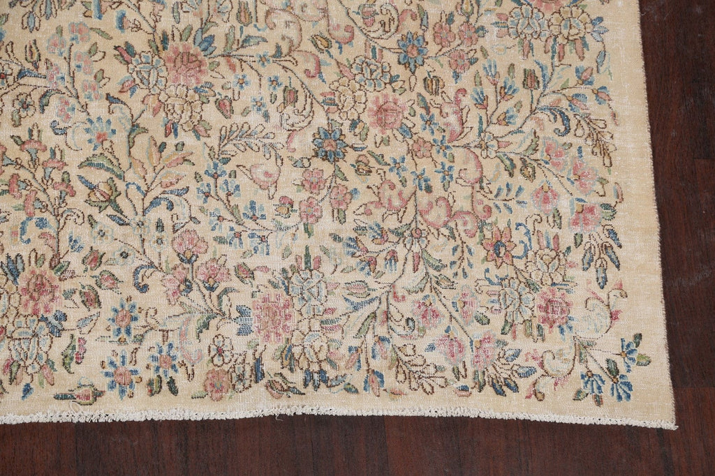 Floral Beige Kerman Persian Area Rug 9x14